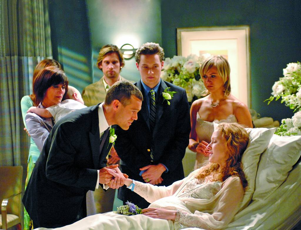 jennifer ferrin as dying jennifer with grayson mccouch as dusty on as the world turns.