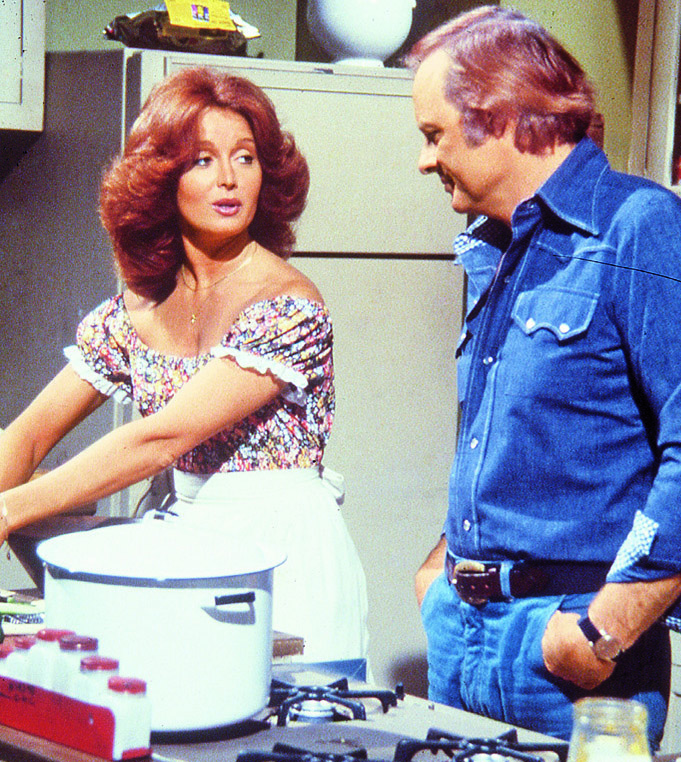 suzanne rogers as maggie talking with john clarke as mickey on days of our lives.