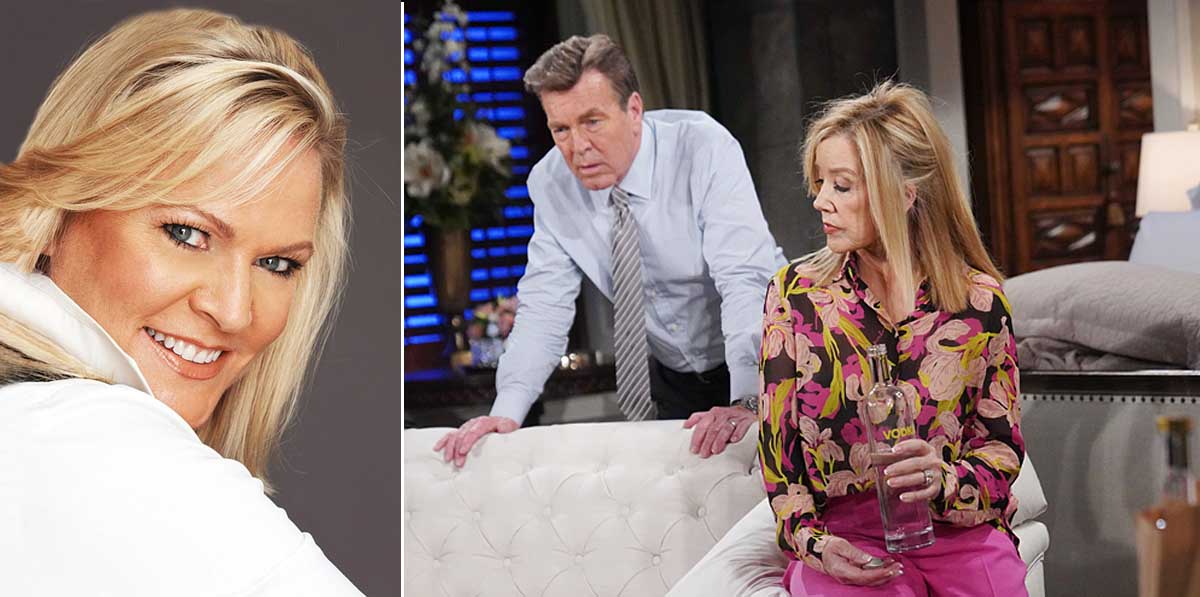 peter bergman, melody thomas scott in a scene from y&r and a shot of carolyn hinsey.
