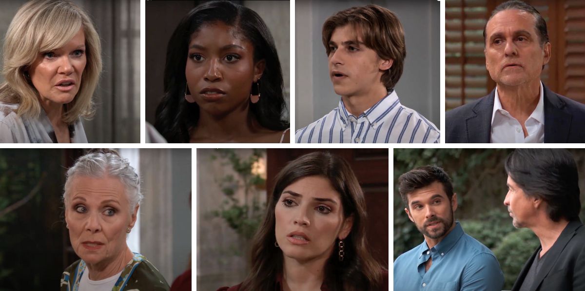 general hospital spoilers collage of ava, trina, gio, sonny, tracy, blq, chase, finn.