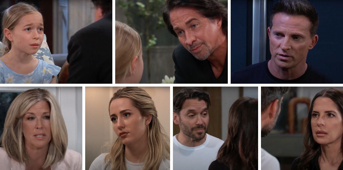 general hospital spoilers collage of violet, finn, jason, carly, joss, dante, sam.