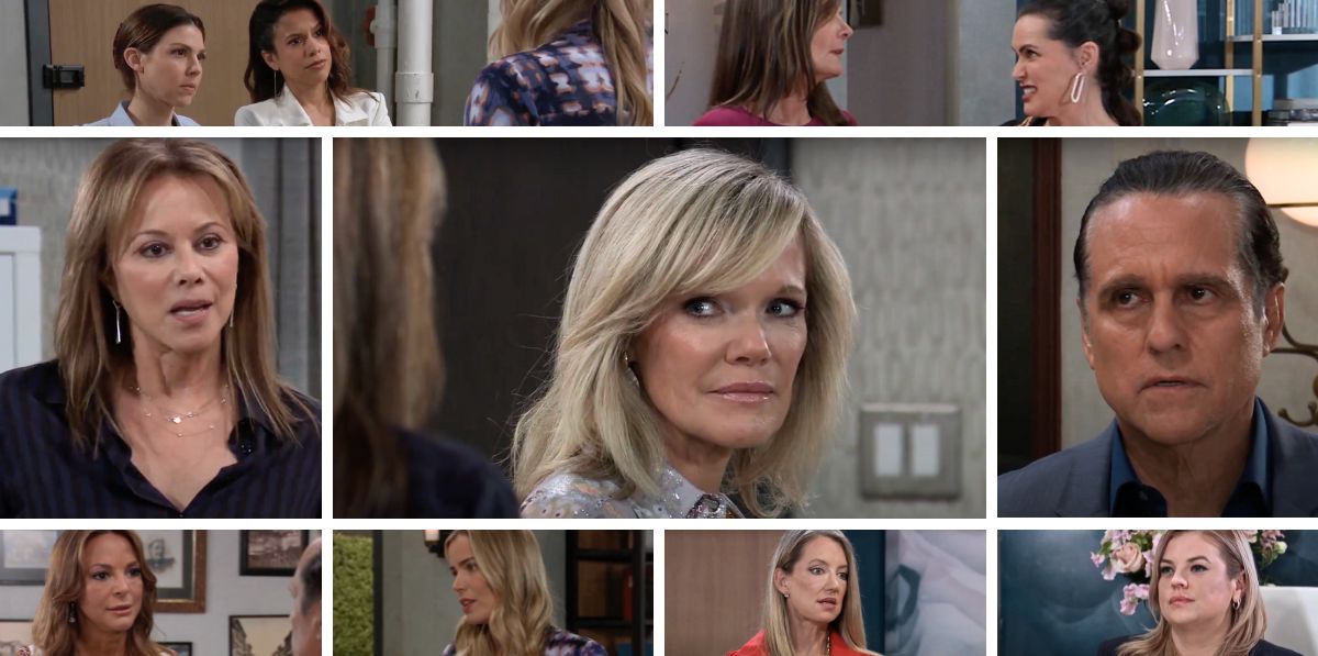 general hospital spoilers collage of sonny, ava, alexis, nina, maxie, sasha, blaze, kristina and more.