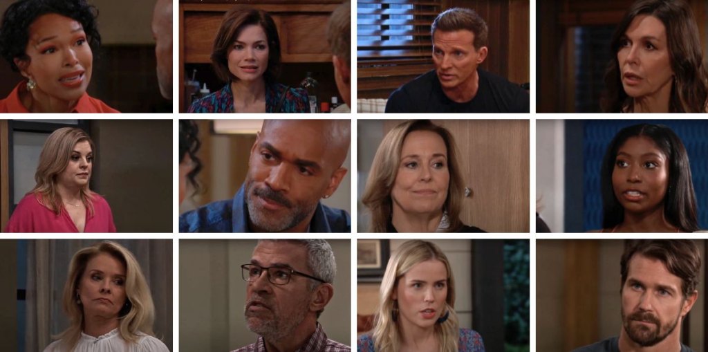 general hospital spoilers collage of jason, liz, anna, felicia, cody, mac, sasha, maxie, trina, laura, curtis, portia.