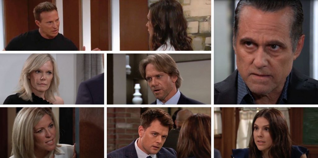 general hospital spoilers collage of carly, sonny, jason, anna, ava, john, michael, kristina.