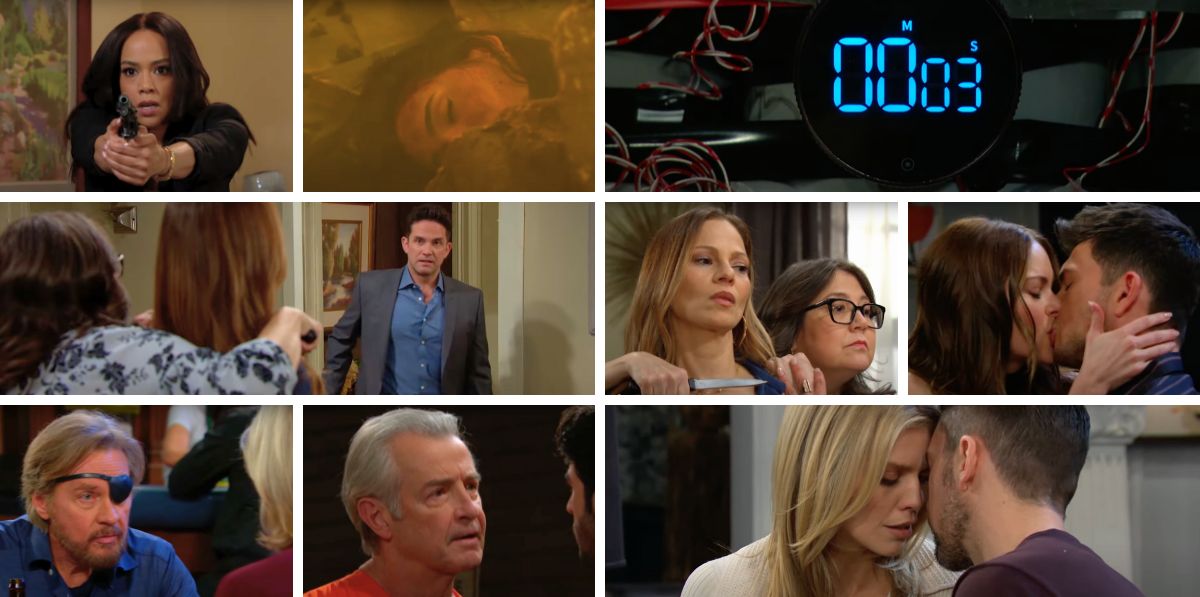 days of our lives spoilers collage of jada, gabi, steve, chad, clyde, alex, stephanie.