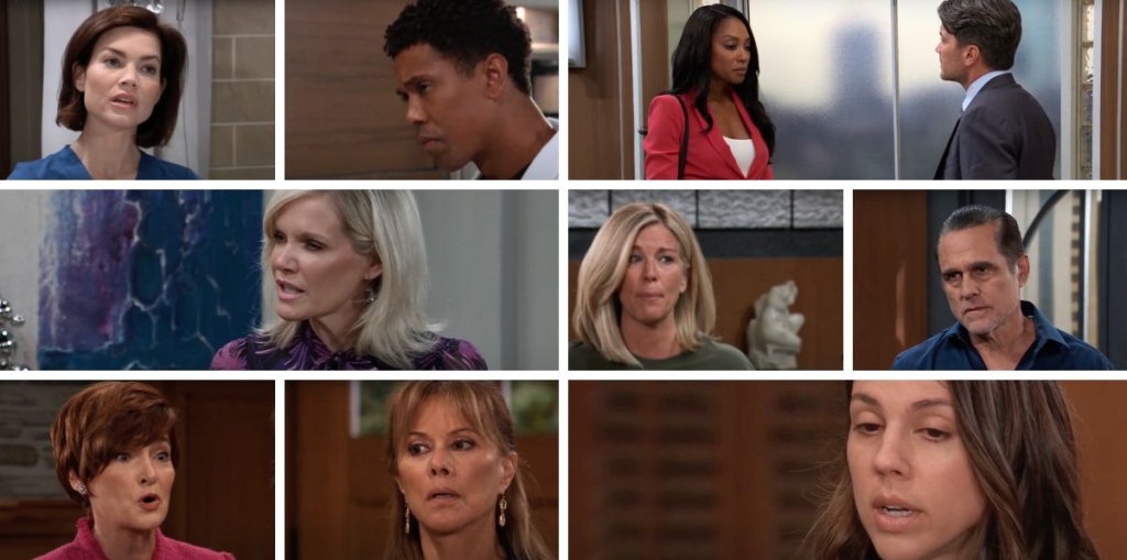general hospital spoilers collage tj, liz, dante, jordan, sonny, carly, alexis.