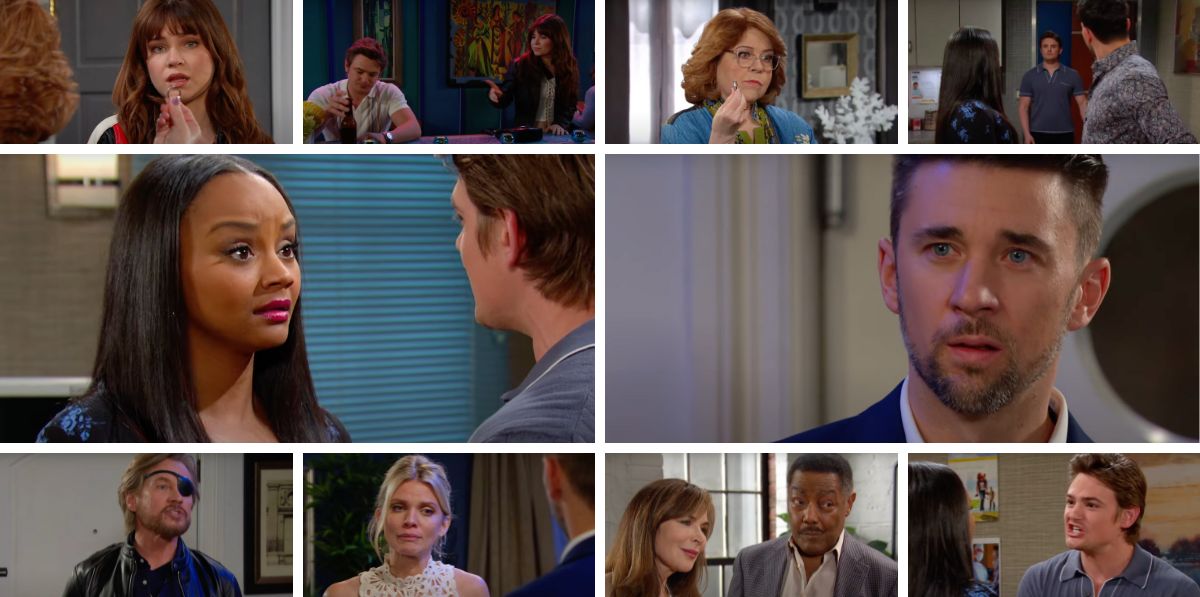 days of our lives spoilers collage chad, cat, chanel, johnny, joy, nancy, alex, kate, bonnie, abe.