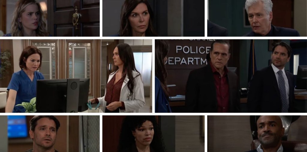 general hospital spoilers collage anna, sonny, dante, portia, curtis, sasha, liz, terry, martin.