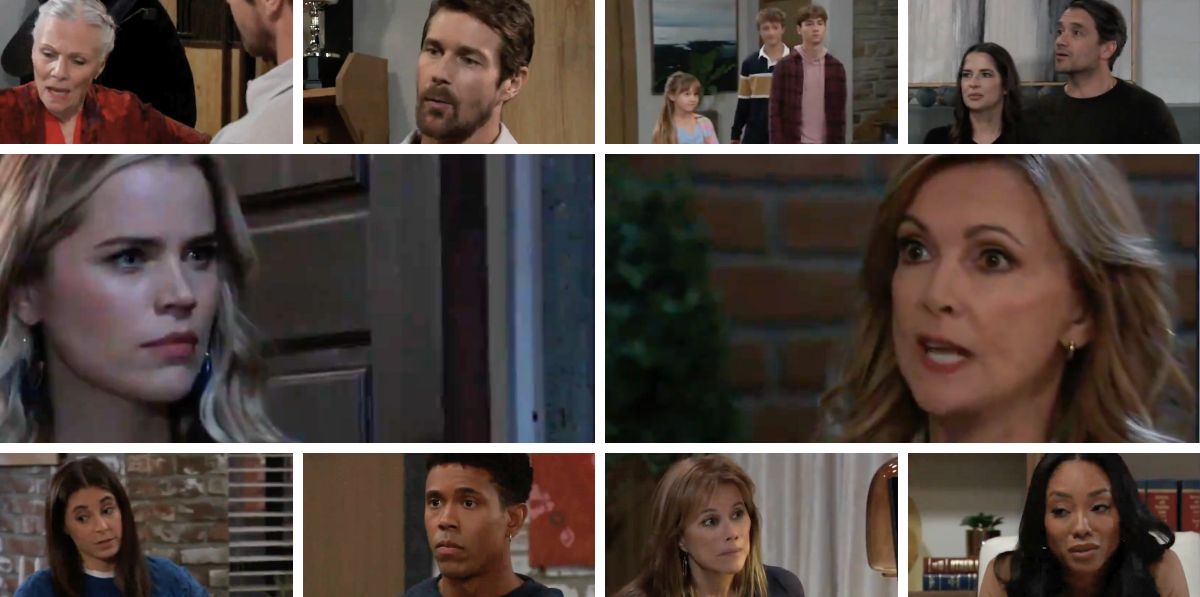 general hospital spoilers collage of holly, sasha, sam, dante, alexis, jordan, molly, tj, tracy, cody.