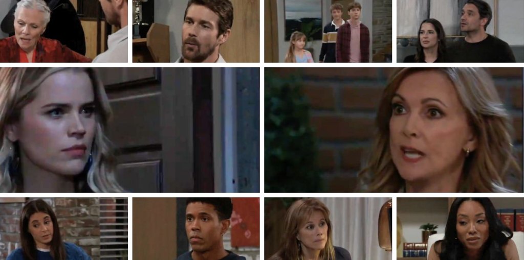 general hospital spoilers collage of holly, sasha, sam, dante, alexis, jordan, molly, tj, tracy, cody.