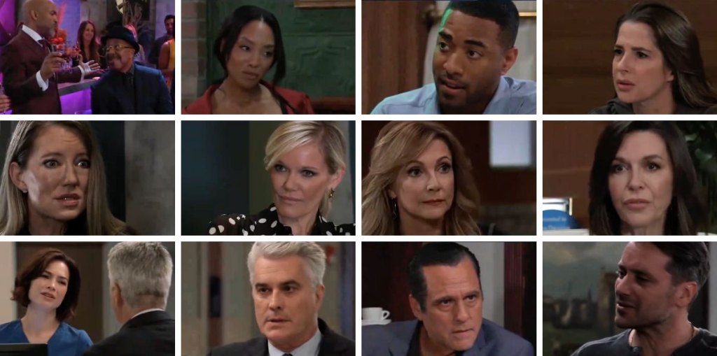 general hospital spoilers collage sonny, dante, holly, anna, ava, nina, curtis, marshall, ric, liz.