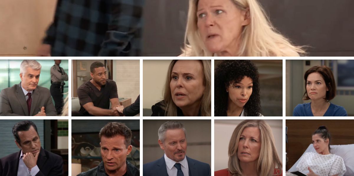 general hospital spoilers collage heather, sonny, jason, carly, jack, ric, portia, liz, isaiah, laura.