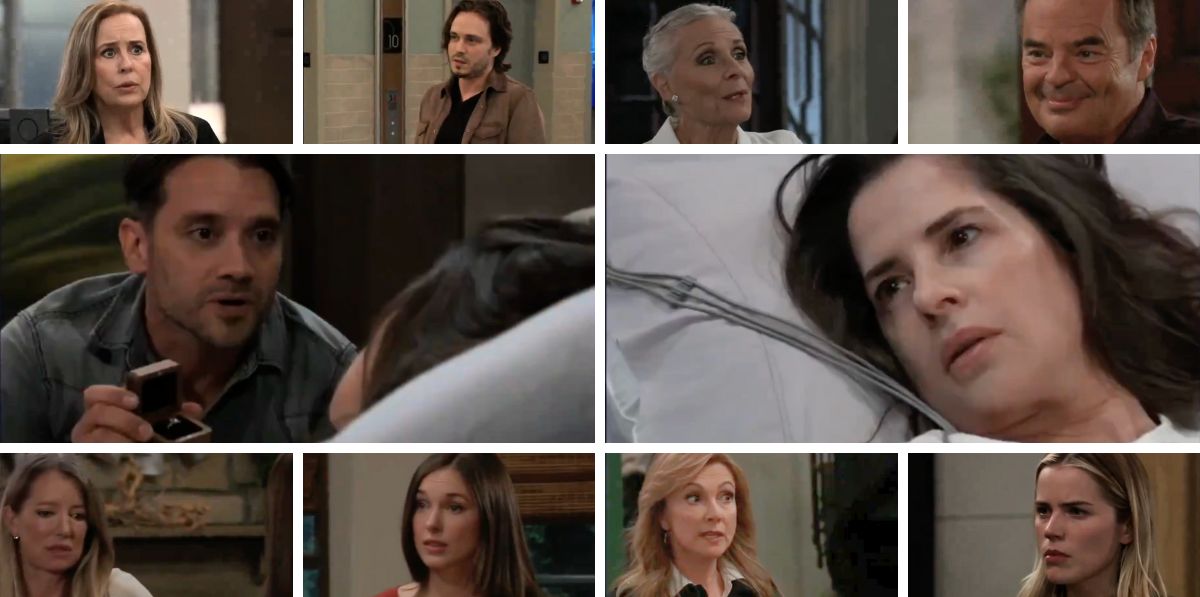 general hospital spoilers collage of sam, dante, holly, sasha, laura, lucky, tracy, ned, nina and willow.