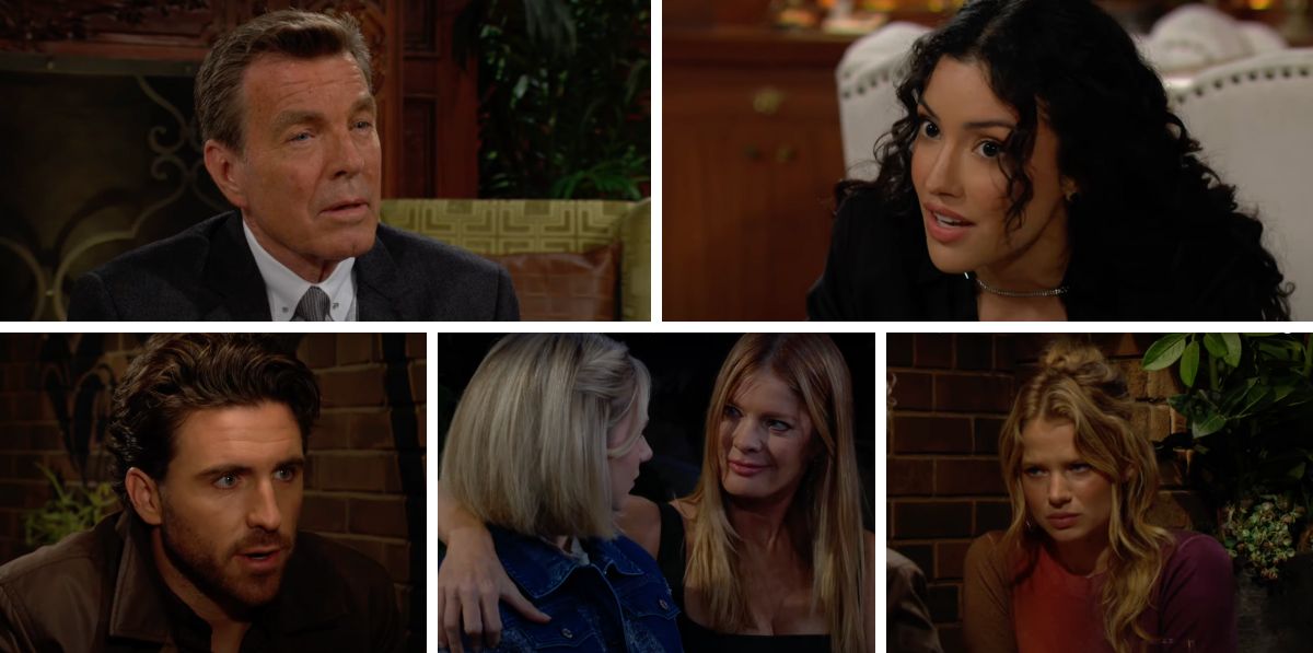 young and restless spoilers collage of jack, audra, phyllis, lucy, chance, summer.
