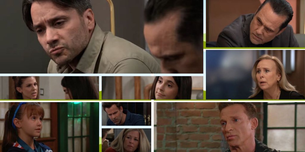 general hospital spoilers collage dante, sonny, scout, drew, carly, molly, kristina, jason.
