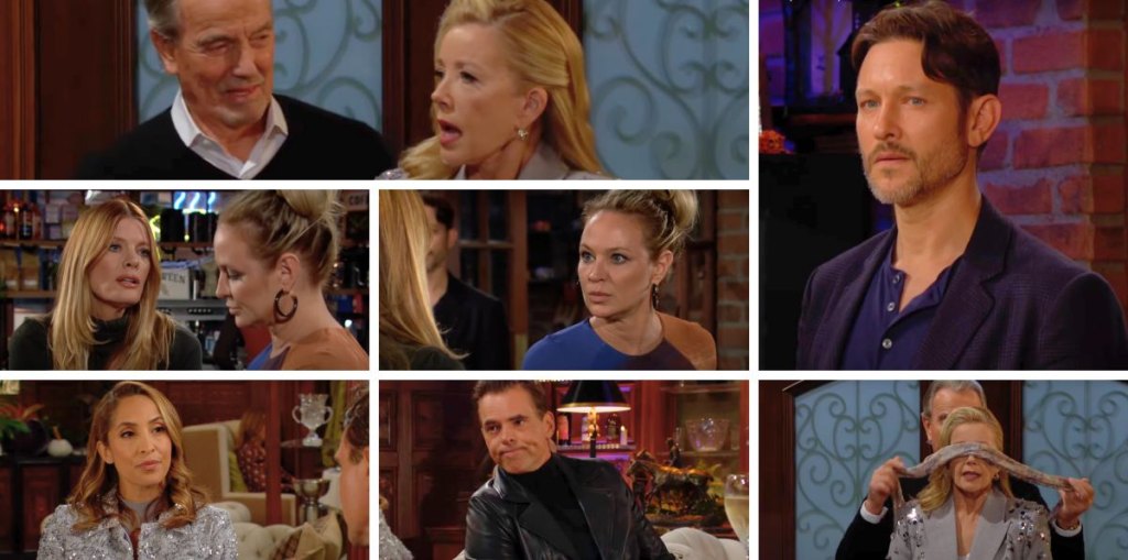 young and restless spoilers collage sharon, phyllis, victor, nikki, daniel, lily, billy.
