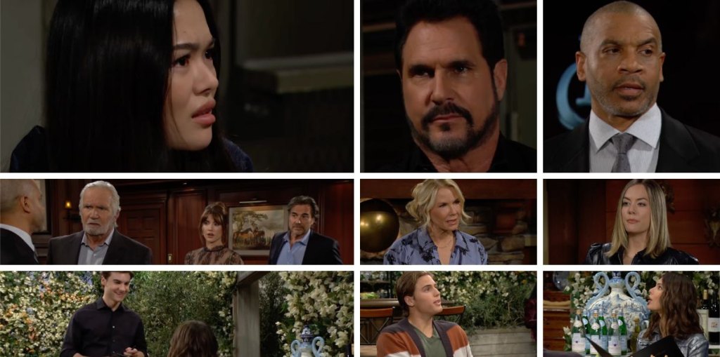 bold and beautiful spoilers collage hope, brooke, steffy, ridge, eric, justin, luna, bill