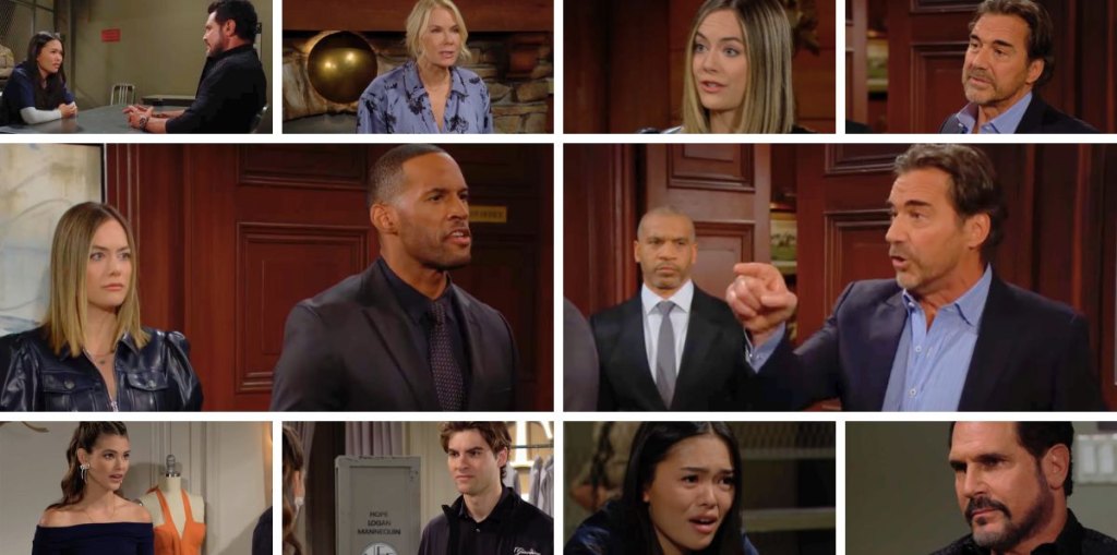 bold and beautiful spoilers collage ridge, brooke, carter, hope, bill, luna, electra, remy.