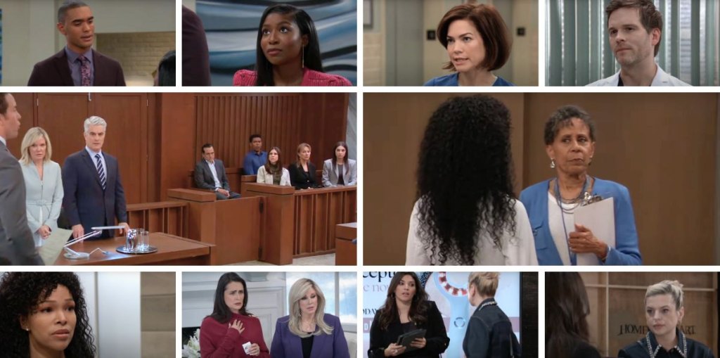 general hospital spoilers collage portia, stella, liz, lucas, trina, kai, lois, blq, maxie, ava.
