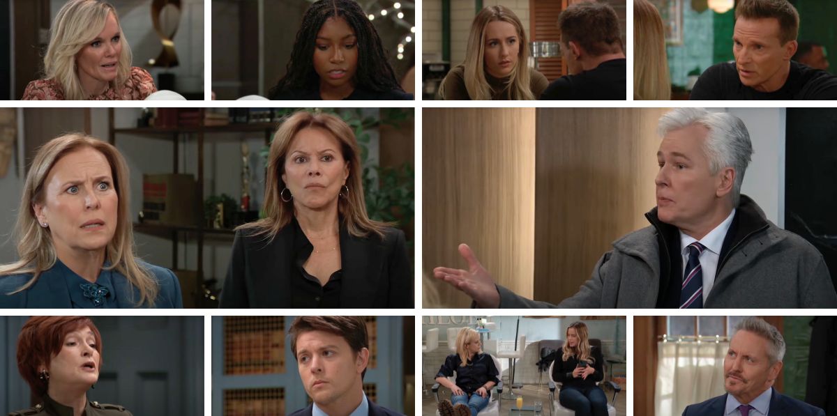 general hospital spoilers collage laura, alexis, martin, joss, jason, ava, trina, diane, michael, jack.