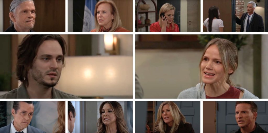 general hospital spoilers collage lucky, lulu, cyrus, laura, jason, carly, sonny, natalia, ric, lulu.