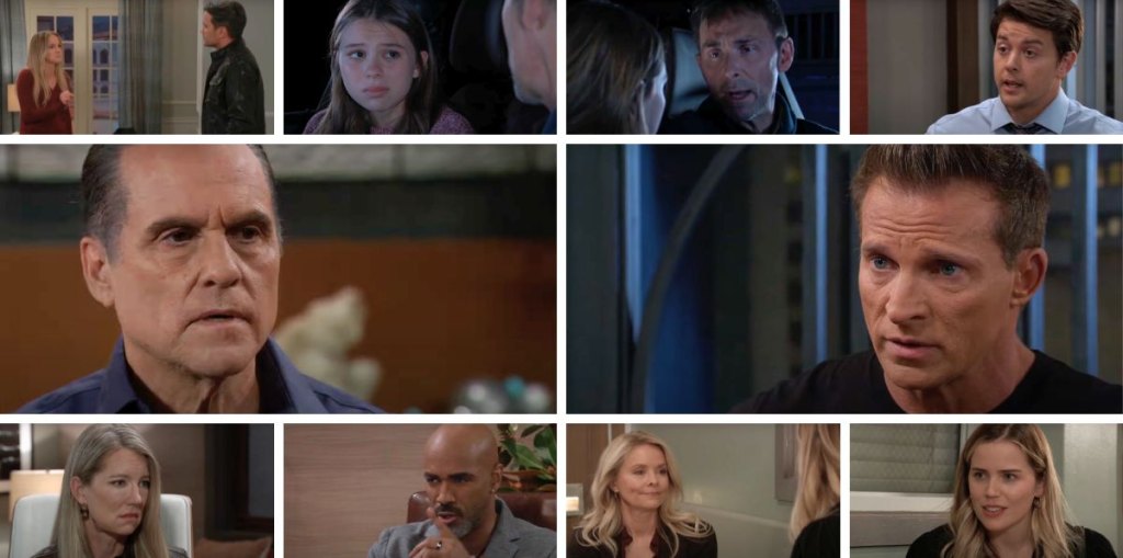 general hospital spoilers collage sonny, jason, lulu, dante, charlotte, valentgin, sasha, felicia, curtis, nina.