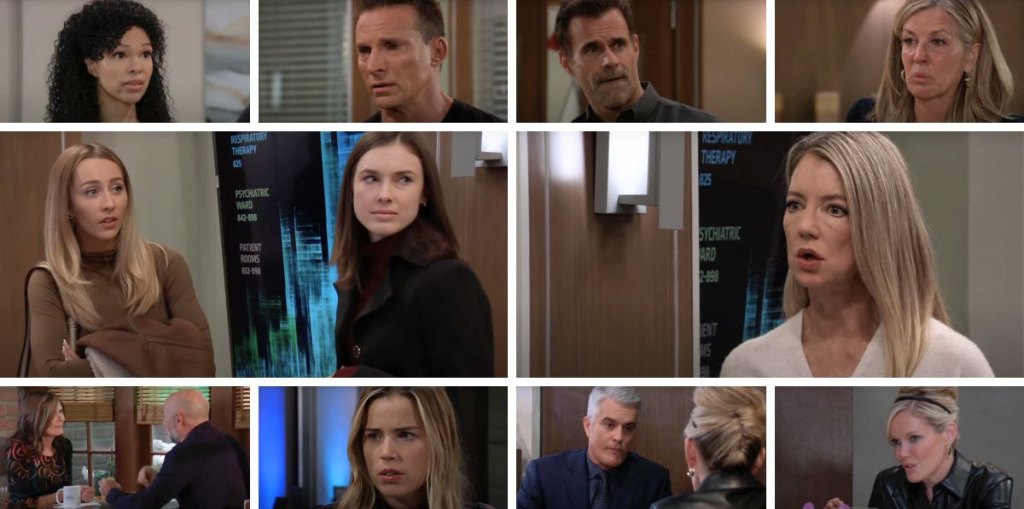 general hospital spoilers collage willow, joss, nina, portia, jason, carly, drew, sasha, ava, ric, lucy, jenz.
