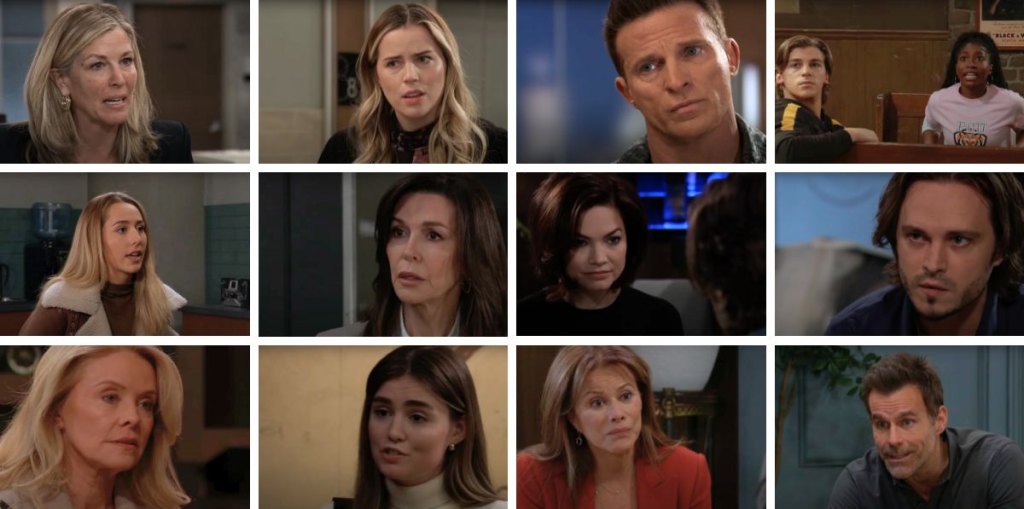 general hospital spoilers collage trina, gio, joss, anna, carly, jason, sasha, alexis, drew, lucky, liz, felicia, emma.