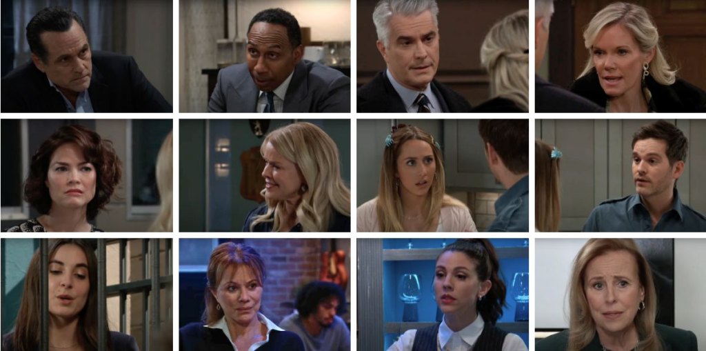 general hospital spoilers collage alexis, kristina, lucas, joss, felicia, liz, ric, ava, sonny, brick, molly, laura.