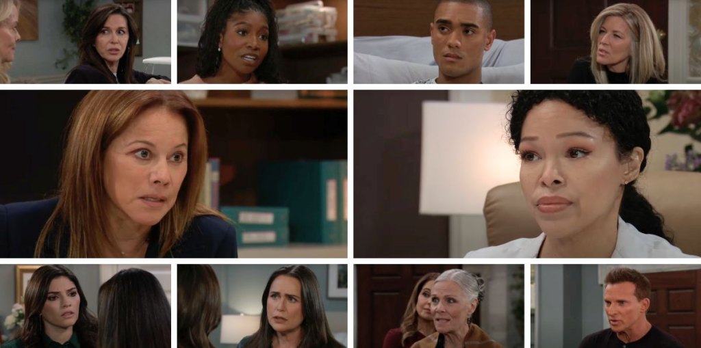 general hospital spoilers collage alexis, portia, jason, tracy, trina, kai, carly, blq, lois.
