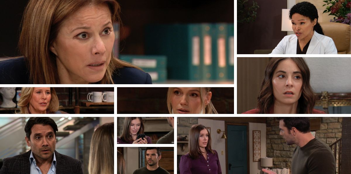 general hospital spoilers promo collage portia, alexis, molly, dante, willow, lulu, laura, chase.