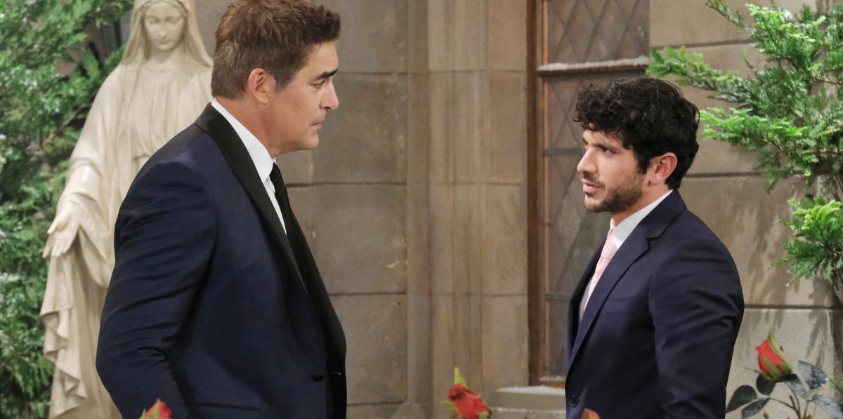 al calderon with galen gering as javi and rafe discuss his actions on days of our lives.