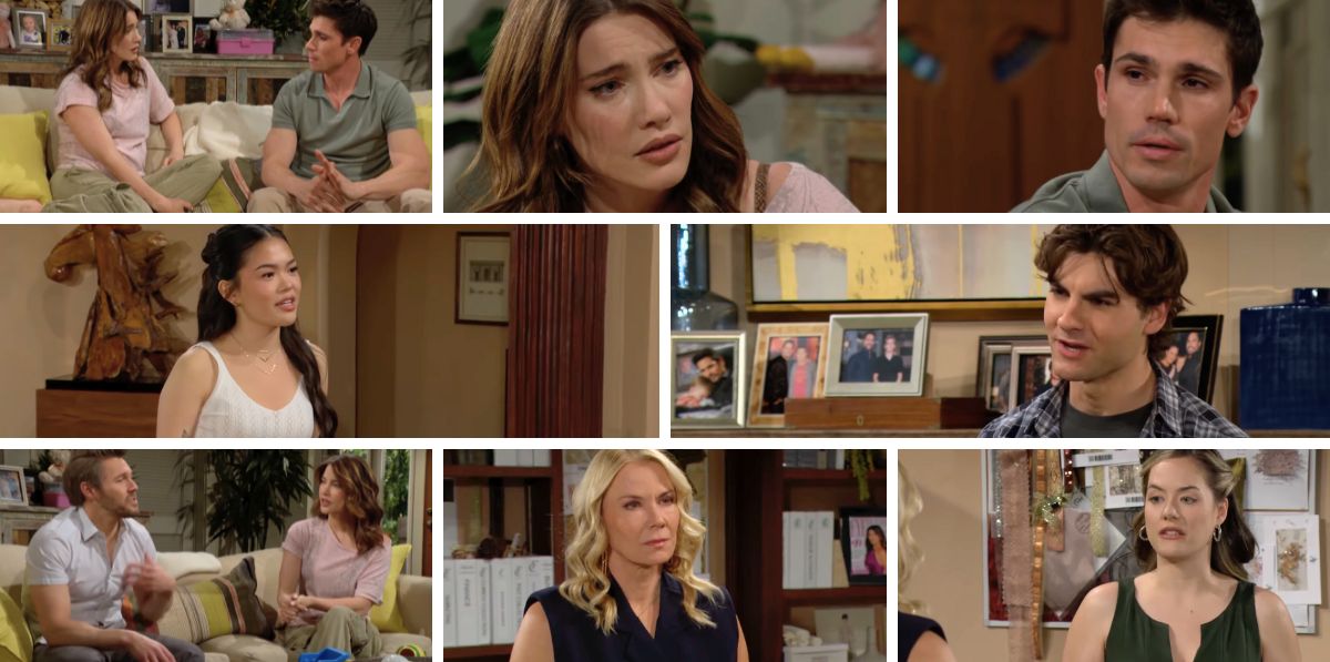 bold and beautiful spoilers promo collage steffy, finn, liam, hope, brooke, remy, luna