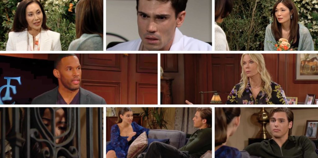 bold and beautiful spoilers promo collage brooke, carter, finn, li, poppy, luna, will, electra.