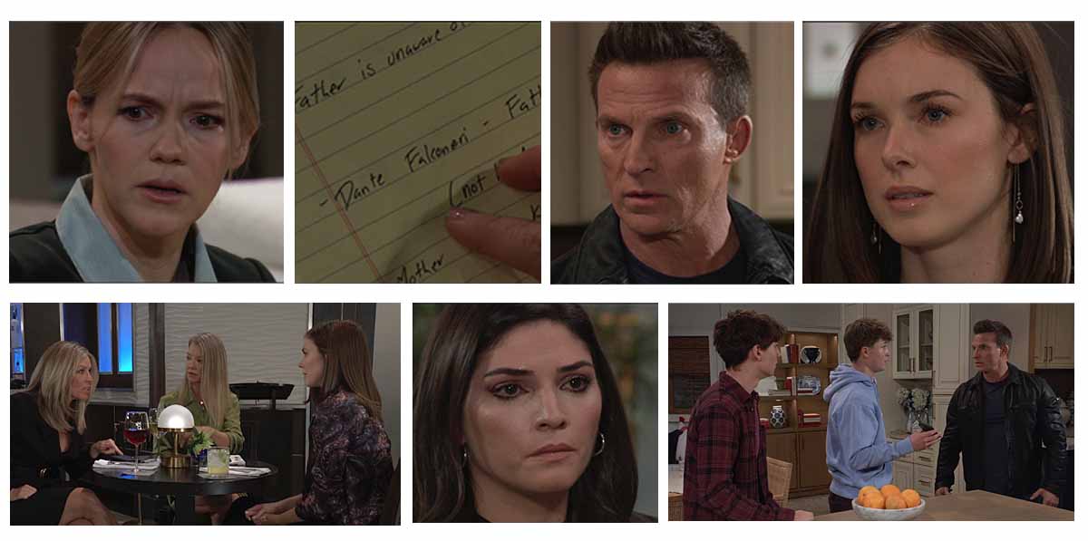 general hospital spoilers collage: alexa havins, martin note, steve burton, katelyn macmullen, laura wright, cynthia watros, katelyn macmullen, amanda setton, finn carr, asher antonyzyn steve burton