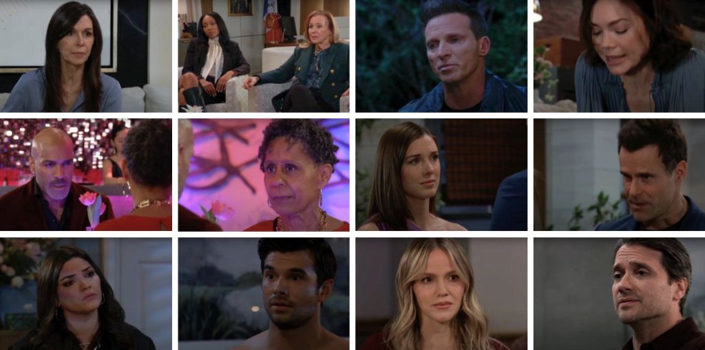 general hospital spoilers collage anna, laura, jordan, curtis, stella, lulu, dante, liz, jason, blq, chase.