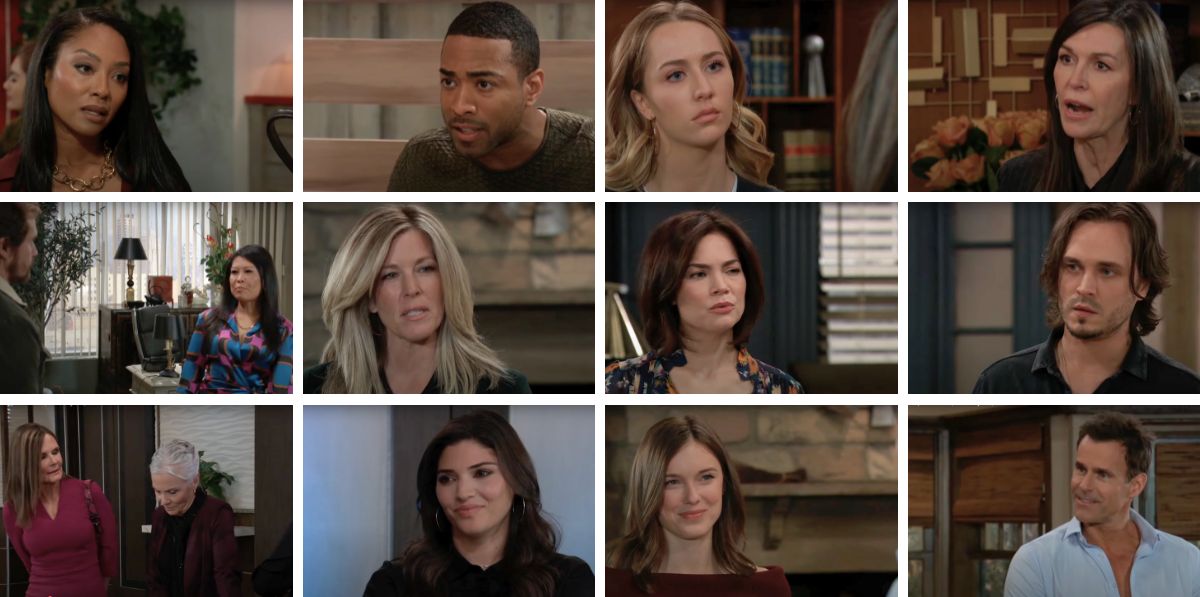 general hospital spoilers collage isaiah, jordan, joss, anna, blq, tracy, lucy, carly, selina, cody, drew, willow.