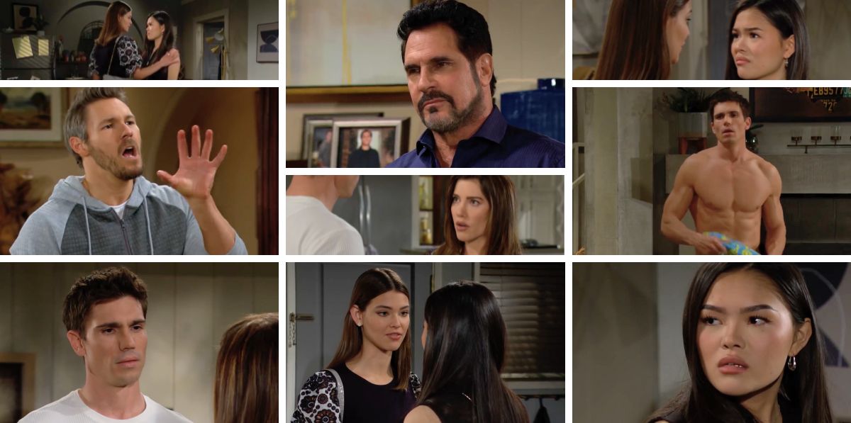 bold and beautiful spoilers promo collage bill, liam, finn, steffy, electra, luna.
