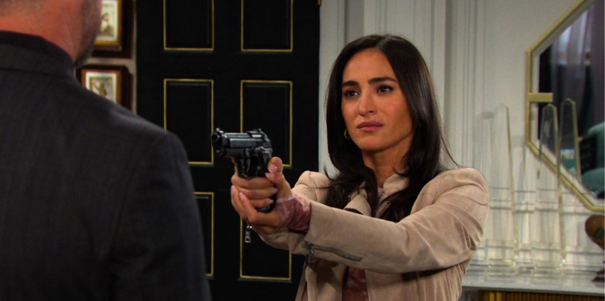 cherie jimenez as gabi holding a gun on ej on days of our lives.