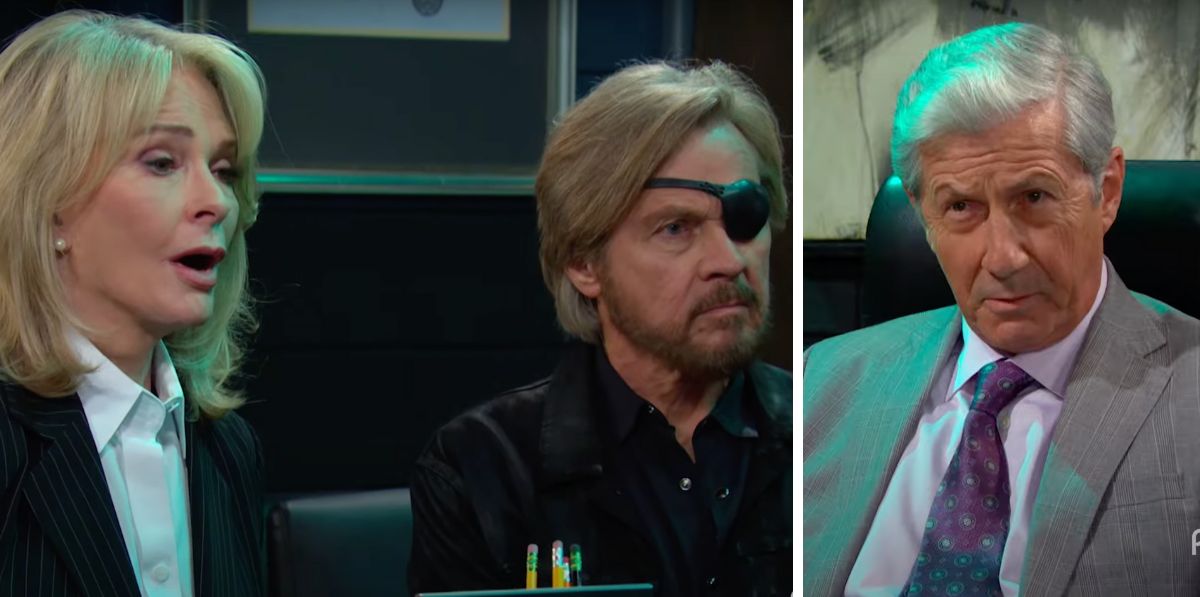 deidre hall as marlena, with stephen nichols as steve, speak to charles shaughnessy as shane on days of our lives.