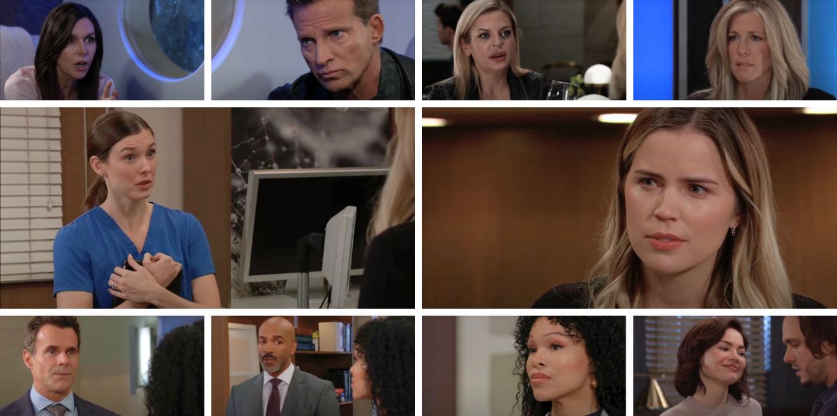 general hospital spoilers collage willow, sasha, jason, anna, maxie, carly, liz, lucky, portia, curtis, drew.
