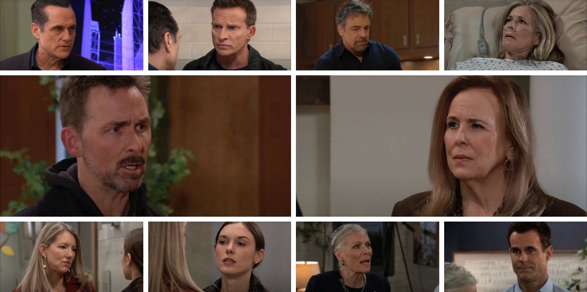 general hospital spoilers collage valentin, laura, sonny, jason, carly, jack, tracy, drew, nina, willow.