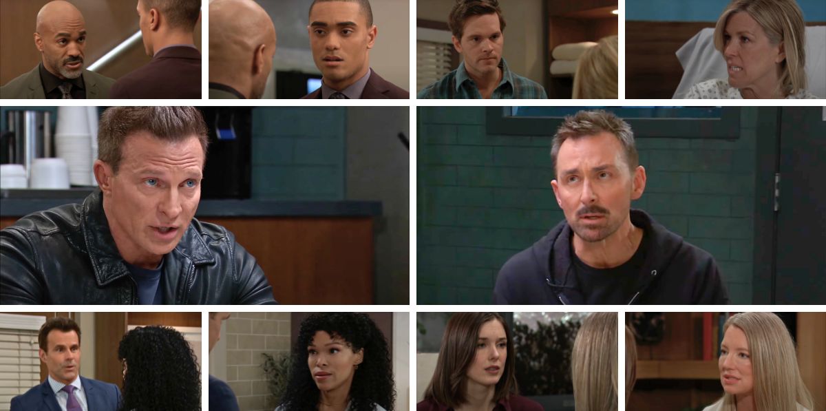general hospital spoilers collage jason, valentin, carly, lucas, nina, willow, curtis, portia, kai, drew.