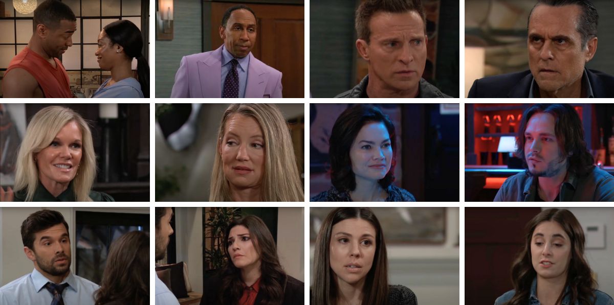 general hospital spoilers collage sonny, jason, brick, nina, ava, chase, brook lynn, molly, kristina, lucky, liz, jordan, isaiah.