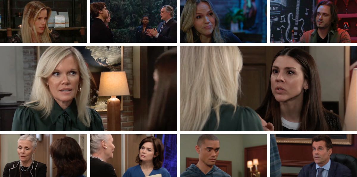 general hospital spoilers collage ava, kristina, drew, kai, tracy, liz, lucky, lulu, sasha, trina.