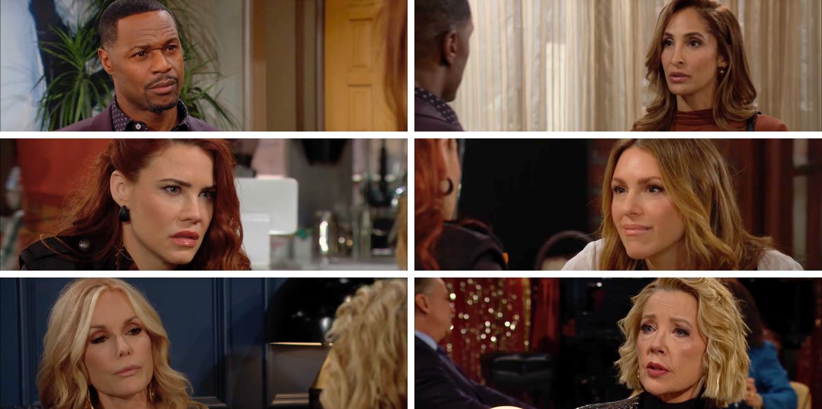 young and restless spoilers promo collage lauren, nikki, lily, damian, chloe, sally.