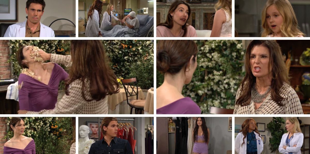 bold and beautiful spoilers promo collage poppy, sheila, finn, liam, grace, bridget, steffy, kelly, luna, will.