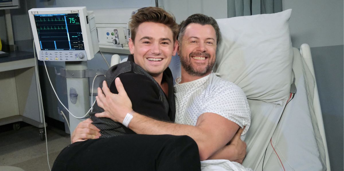dan feuerriegel and carson boatman pose in hospital bed days of our lives.