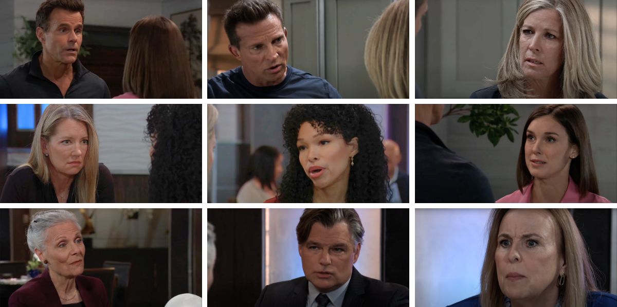 general hospital spoilers collage jason, carly, willow, drew, portia, nina, laura, tracy, ezra.