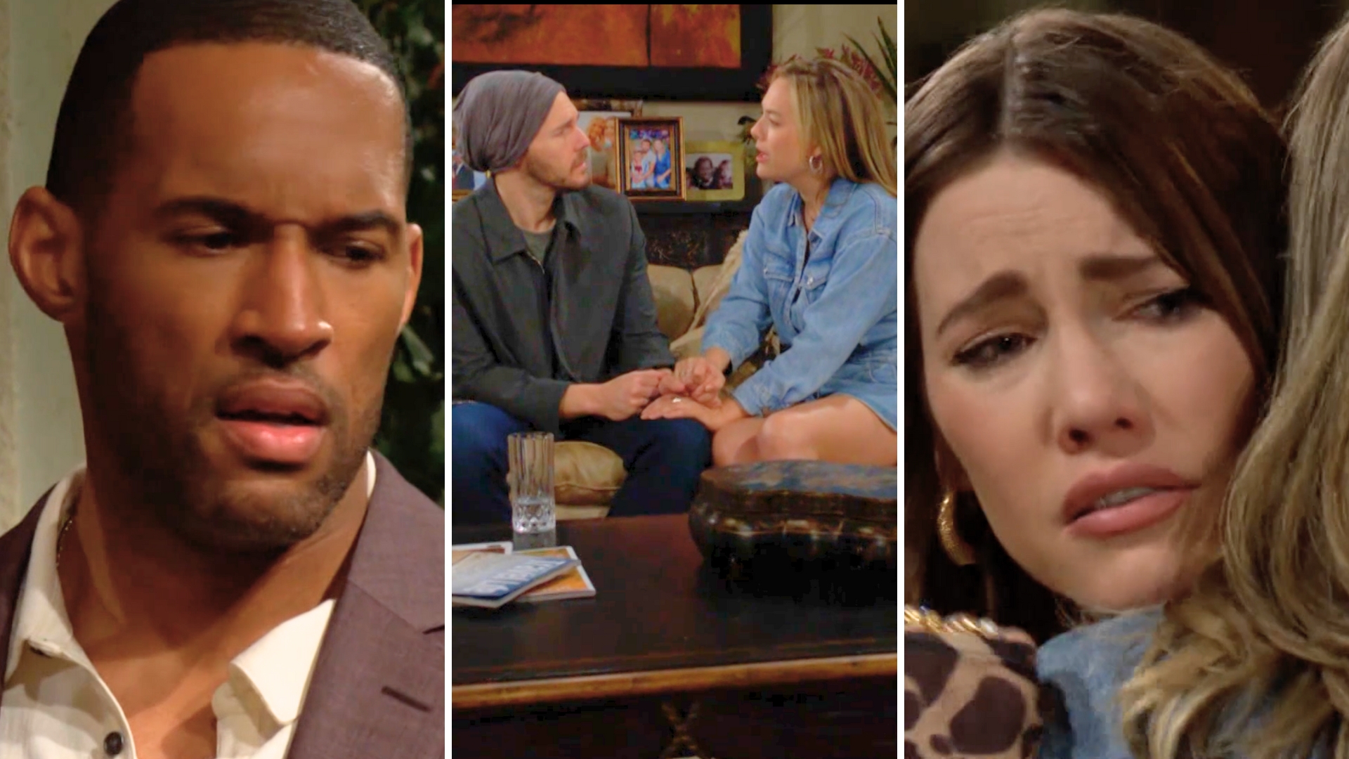 bold and beautiful spoilers promo carter, hope and liam on a couch, steffy holding hope.